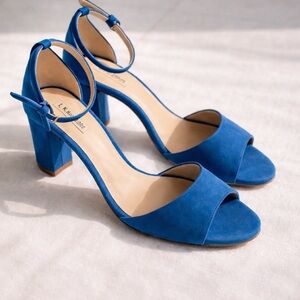 L.K. Bennett Blue Suede Block Heel Sandals - Made in  Italy - Size 41 US 10